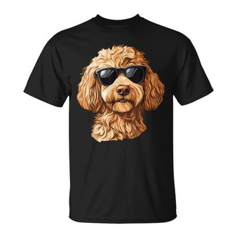 Goldendoodle Sunglasses T-Shirt Black Cotton Unisex Adult Short Sleeve Digital Printing Size M L XL XXL