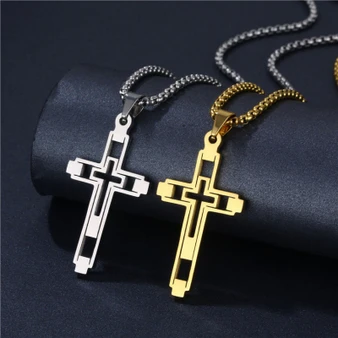 2025 Cross Stainless Steel Choker Necklace For Man Gold Color Men's Chain Necklace Jewelry Corrente Masculina
