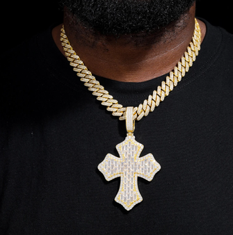 Iced Cross Pendant Moissanite Link Chain Hip Hop Necklace Unisex 925 Sterling Silver Gold Plated Finish Party Occasions