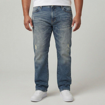Big and Tall Men's Jeans Relaxed Straight Leg Vintage Blue Washed Plus Size Denim Pants US Warehouse