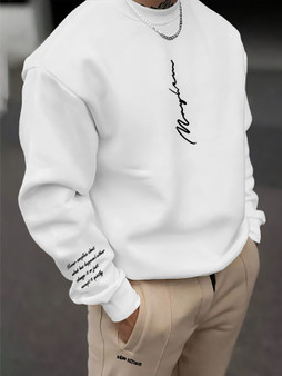 Men's autumn and winter fashionable casual loose and simple letter print pullover long sleeved warm round neck sweatshirt