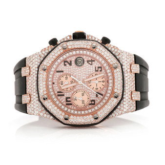 Custom Iceout Bust Moissanite VVS Diamond Luxury Fashion Hip Hop Watch Roman Numeral Octagon Analog Quartz Glass Rubber Band ETA