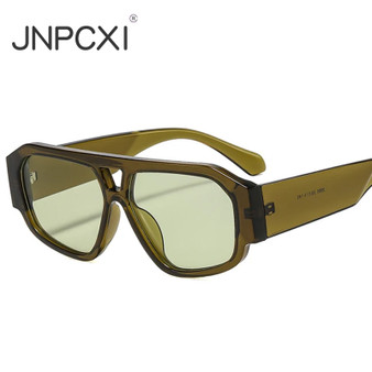 JNPCXI Fashion Double Bridges Polygon Square Women Sunglasses Green Shades UV400 Men Sun Glasses
