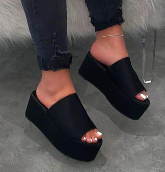 LM-6584 Summer New Design Sandals Women's Sequins Thick Bottom Slope Heel Women Shoes