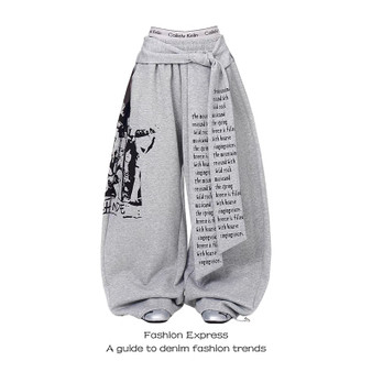 ZHIZOU Women Gray Gothic Baggy Y2k Letter Print Pants Harajuku 2000s Vintage Oversize Sweatpants Wide Leg Trousers Autumn 2025