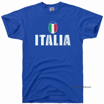 100% Cotton T-shirts Men Italia Futbol Soccerball Flag Vintage T Shirt Guys Streetwear Crew Neck