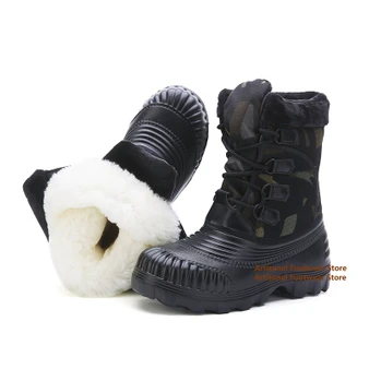 Men Camouflage Snow Boots Waterproof Rubber Toe Cap Warm Faux Fur Lined Lace-Up Non-Slip Outdoor Hiking Boots Winter Men's Boots