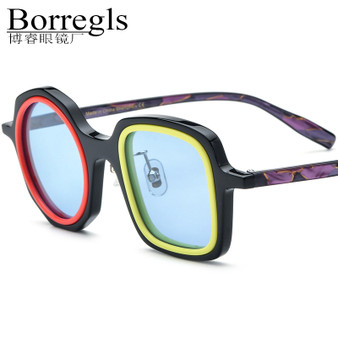 Borregls Multicolor Acetate Polarized Sunglasses Men Retro Brand Designer Vintage Irregular UV400 Sun Glasses for Women 19356T