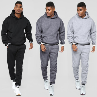 Mens Hoodie Set Loose Long Sleeve Pullover Pure Color Casual Pants Set 2-Piece Fashion Hoodie Men New
