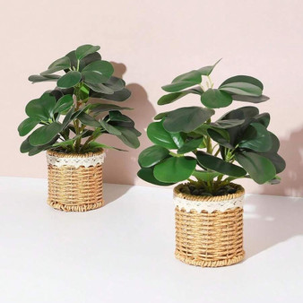 Fake Plants Artificial Potted Plants With Weaved Pot Table Desk Perfect for Home Office Bathroom Farmhouse Room Table Decor