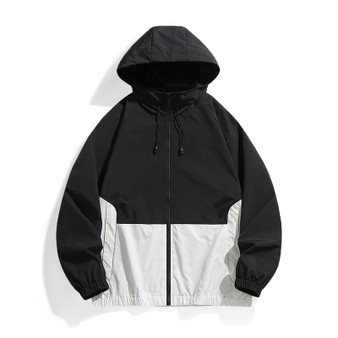 Casual Sports Jacket Men's 2025 Spring New Minimalist Splicing style Retro Windbreaker Male Trendy Loose Oversized Hooded Coat