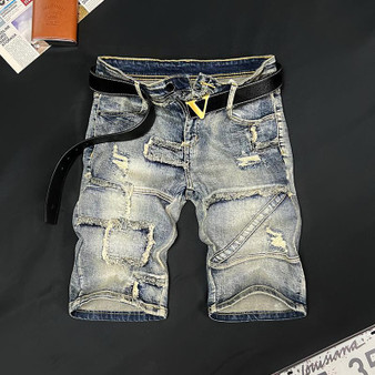 New Arrival Men's Knee Length Casual Denim Jeans Summer Distressed Holes Streetwear Fashion Cargo Shorts Classic Short Jeans