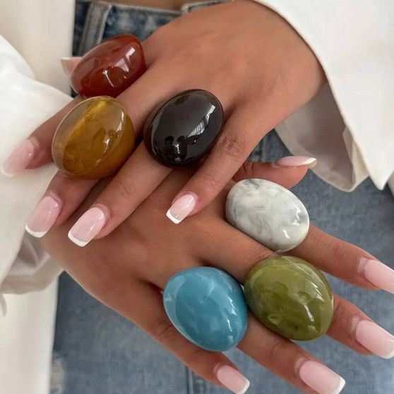 PuRui 6 Color Boho Irregular Geometry Resin Chunky Rings for Women Trendy Vintage Acrylic Knuckle Rings Charm Aesthetic Jewelry