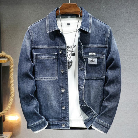 Men's Casual Single Breasted Cotton Blue Fashion Spring Autumn Denim Coat Trendy Brand Stylish High-end Washed Workwear Jacket