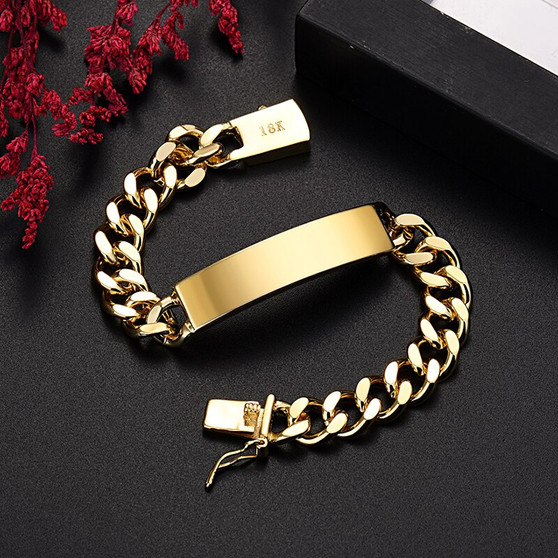 18k Gold-Color 10mm Chain Bracelets For Man Women High Quality Fashion Jewelry Wedding Party Christmas Gifts Wholesale