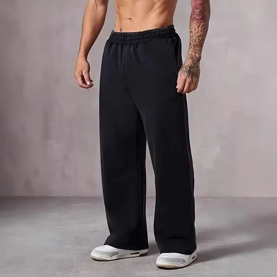 Men's Large Size Oversized Wide-Leg Sweatpants - Loose-Fit Trousers with Elastic Waist  Breathable Winter Pants