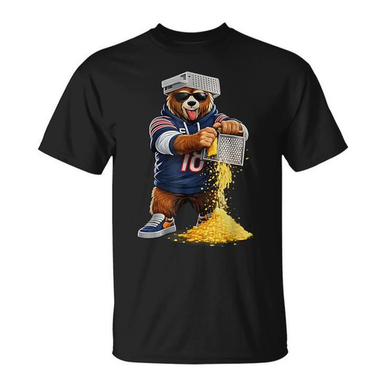 Men's Black Bear with Cheese Grater Hat and Sunglasses Graphic Tee 100% Cotton Casual Short Sleeve