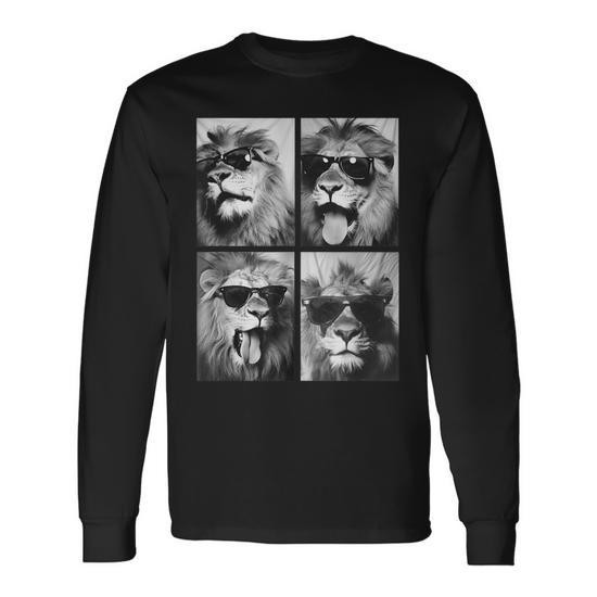 Cute Lions With Sunglasses Cool Animal Photo Booth Long Sleeve T-Shirt