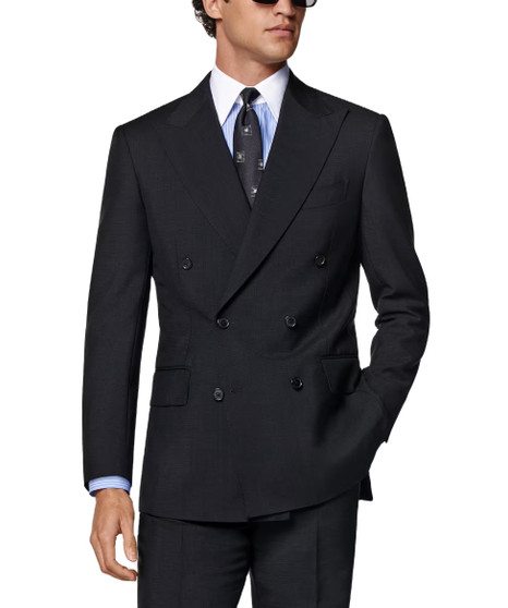 High-end Custom Double-Breasted Double-Rolled Collar Black Super 140 Yarn 100 Wool Plus Size Slim Fit Man Suit