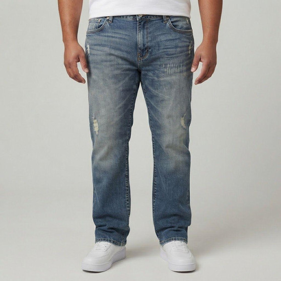 Big and Tall Men's Jeans Relaxed Straight Leg Vintage Blue Washed Plus Size Denim Pants US Warehouse