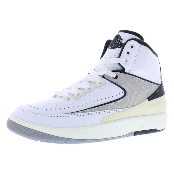 Air Jordan 2 Retro Leather GS Boys Shoes White Fire Red Black Sail Basketball Style