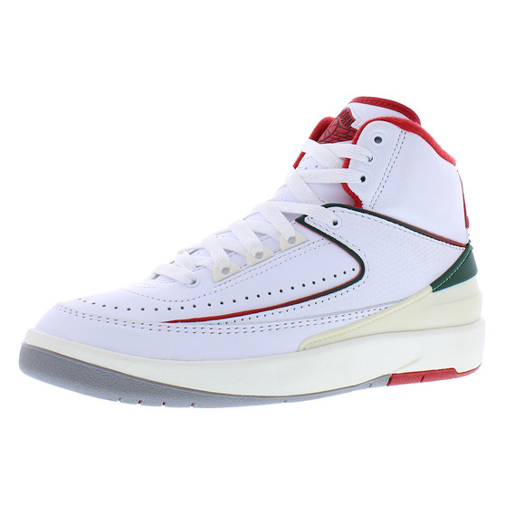 Air Jordan 2 Retro Leather GS White Fire Red Fir Sail Basketball Shoes