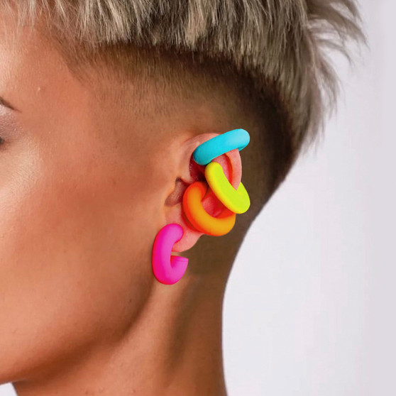 1 Pair Simple Round Circle Clip Earrings For Women C Shape Acrylic Red Blue Black Pink No Pierced Cartilage Lightweight Ear Cuff