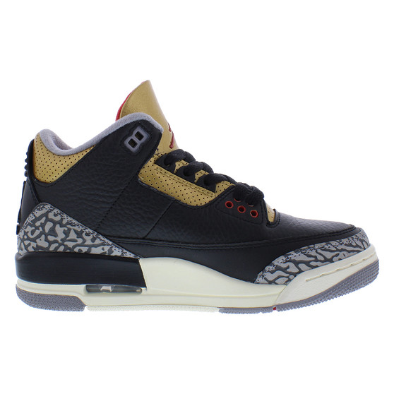 For for Air for 3 Retro Women's Shoes Black/Fire Red/Metallic Gold Size 5 Athletic Walking Made in Vietnam Summer Spring