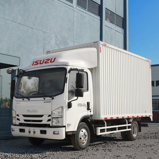 Isuzu ELF KV100 4*2 Diesel Van Cargo Truck 5-10 Ton Light Euro 6 Single Row Cab with Rear Steering Left Box Lorry Truck