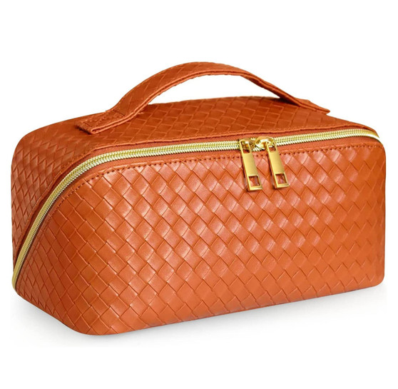 Large Capacity Fashionable Travel Makeup Bag for Women Portable Pouch with Zipper Closure Open Flat for Toiletry Case Organizer