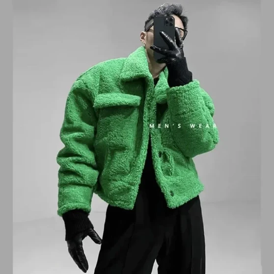 Hot Sale Ruffian Jacket Imitate Lamb Plush Plus Thick Spring Trendy Baseball Clothes Lovers Jacket Single-breasted Hipster Coat