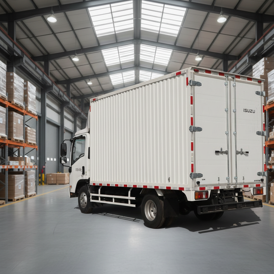 Isuzu ELF KV100 4*2 Diesel Van Cargo Truck 5-10 Ton Light with Rear Steering Left Box Truck for Express Transportation