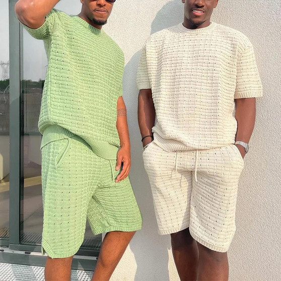 New Fashion Summer Shorts Tracksuit Men's Suit Active Wear 2 Piece Short Set Custom logo Blank Cotton Shorts Set Men