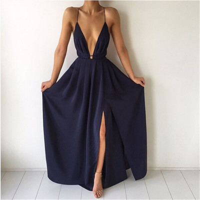 Summer new arrival sexy French dress suspender long dresses solid color evening dress for women
