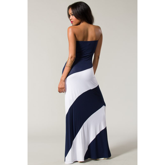 Color Block Maxi Strapless Prom Dress with TD Design