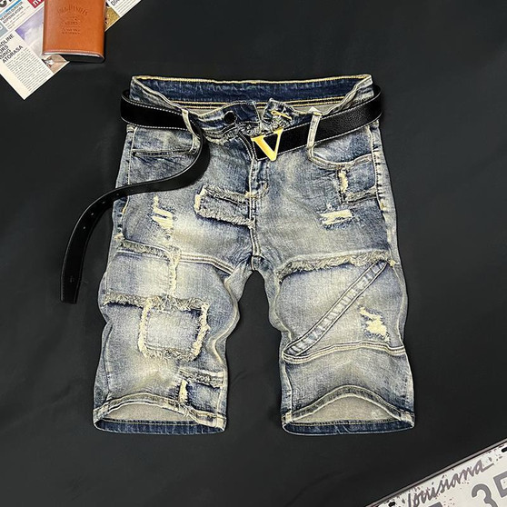 New Arrival Men's Knee Length Casual Denim Jeans Summer Distressed Holes Streetwear Fashion Cargo Shorts Classic Short Jeans