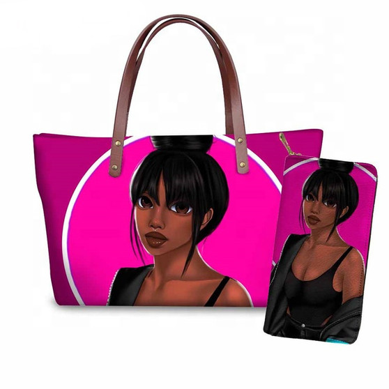 Custom Printed Women Bag Handbags African Girls Printing Purse and Handbags 2pcs Set Shoulder Tote Bag Females Summer Beach Bags
