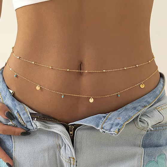 Spring Summer New Boho Minimalism Multilayer Waist Beads Women Fashion Geometric Sequins Belly Chain Sexy Body Chain Jewelry