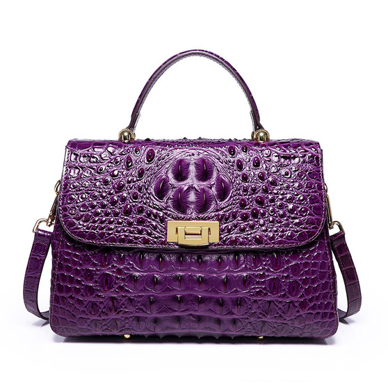 New Genuine Crocodile-Embossed Leather Handbag Premium Top Grain Cowhide Women's Shoulder Bag, Fashion Crossbody Purse