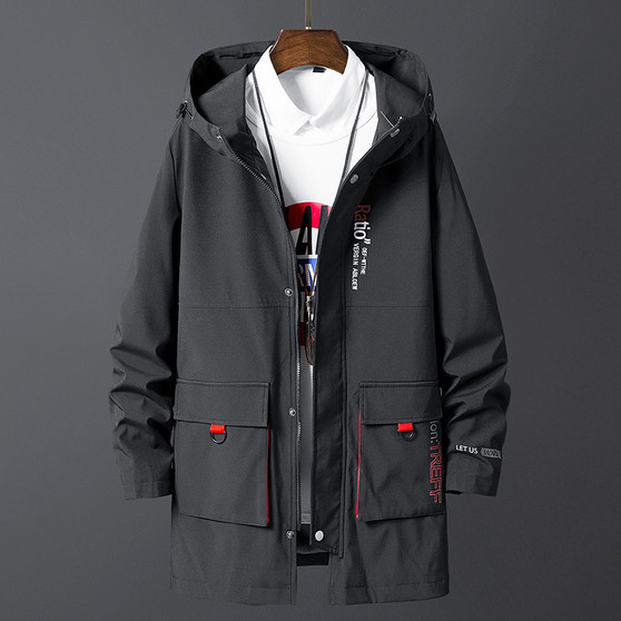 Korea Fashion Oversize 7XL 8XL 2024 Casual Men's Black Windbreaker Jackets Long Trench Coat For Spring Autumn Winter Clothes