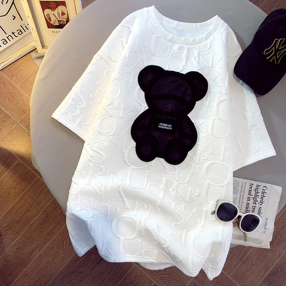 CGC Korean Fashion Women Oversized T-shirt Casual Bear Printing Short Sleeve Tees Summer Female Loose Tops Simple O-Neck T-shirt