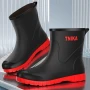 Fashionable Men's Rain Boots Mid-Calf Waterproof Anti-Slip Reflective Fishing Shoes EVA Sole Plastic Upper China Made