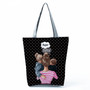 Golden Afro Woman Printed Handbags Pretty Fashion Shoulder Bag Eco Portable Shopping Bag High Capacity Beach Bag Practical Tote