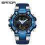 Sanda 3186 Digital Movement Men Golden Hand Wristwatch Chronograph LED Week Display Luminous Stop Watch