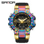 Sanda 3186 Digital Movement Men Golden Hand Wristwatch Chronograph LED Week Display Luminous Stop Watch