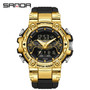 Sanda 3186 Digital Movement Men Golden Hand Wristwatch Chronograph LED Week Display Luminous Stop Watch