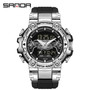 Sanda 3186 Digital Movement Men Golden Hand Wristwatch Chronograph LED Week Display Luminous Stop Watch
