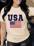 Women'S Patriotic USA Letter Print T-Shirt  Casual Crew Neck Short Sleeve Perfect for Spring  Fall Everyday Tshirt Graphic Tee
