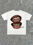 Men "Be Real No Cap" Grillz Lips Hip Hop Graphic T Shirt Retro Streetwear Print Casual Cotton Short Sleeve Oversized Tops