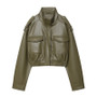 MUJER Faux Leather Cropped Jacket Women Bomber Demi-season Jackets for Women Long Sleeve Women's Coats Zip Overcoat Jacket Women